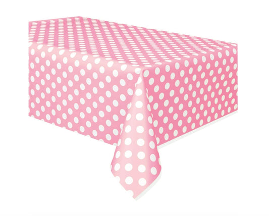 Unique Industries Polka Dot Plastic Tablecloth, 108" x 54", Light Pink