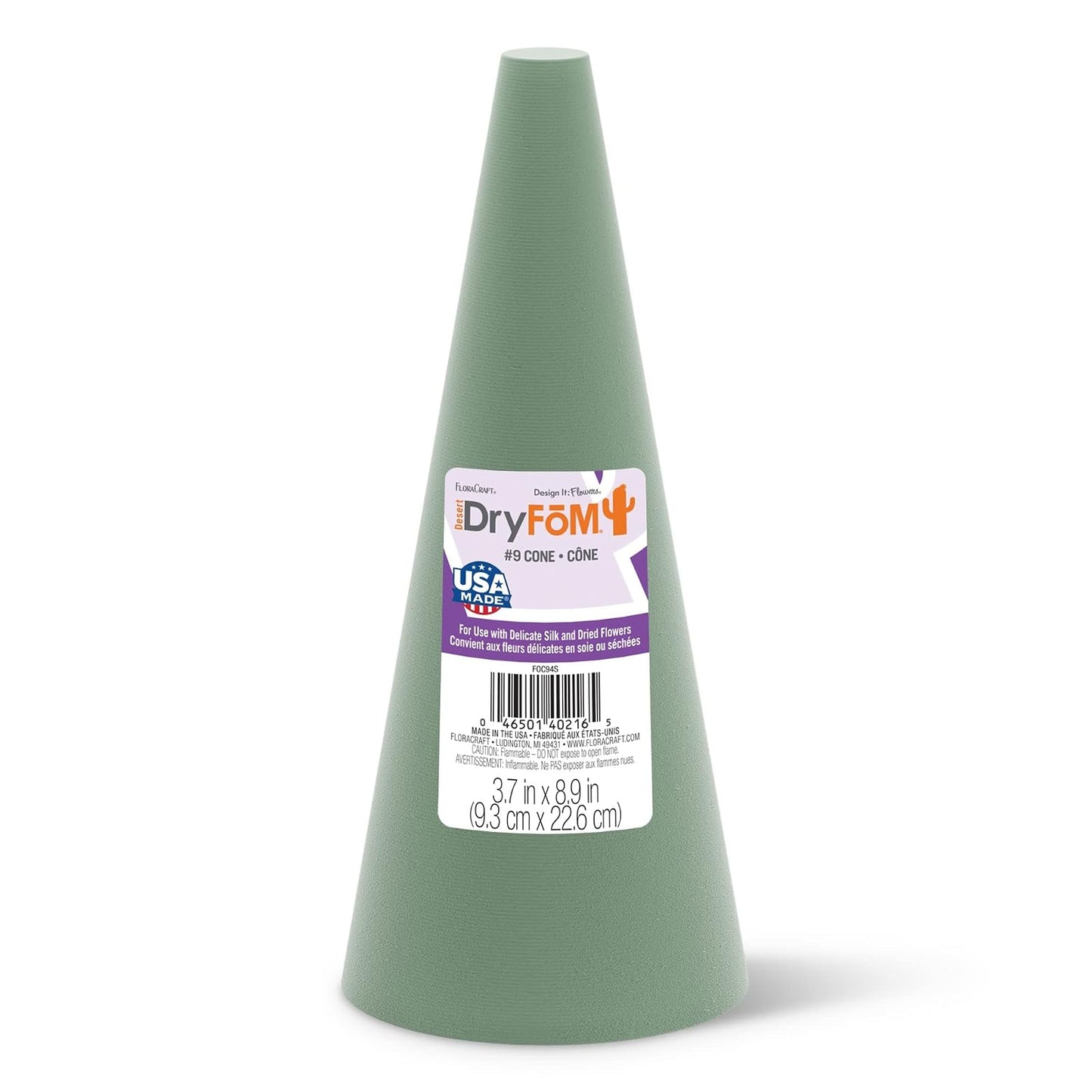 FloraCraft Floral Dry Foam Cone 3.8 Inch x 8.8 Inch Green