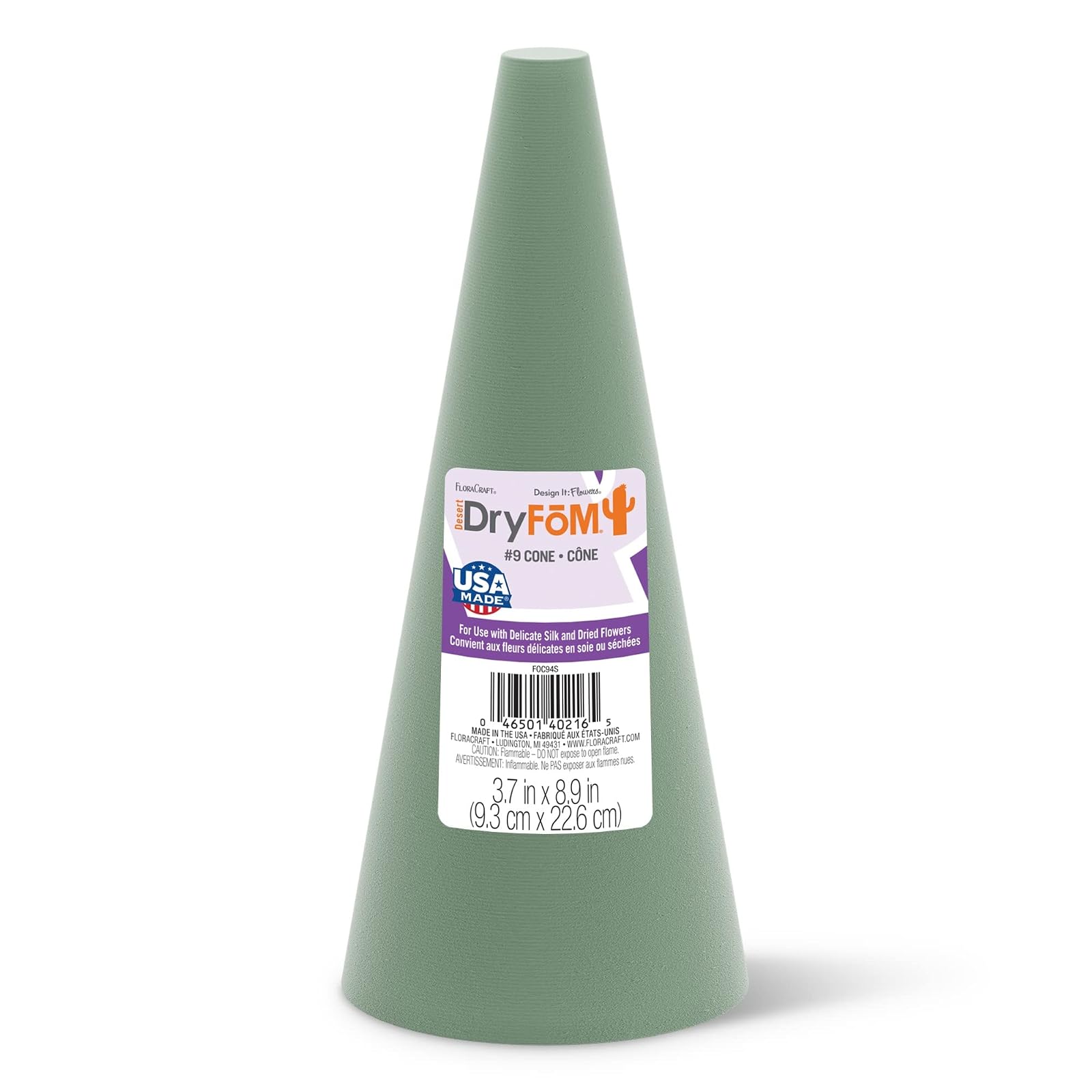 FloraCraft Floral Dry Foam Cone 3.8 Inch x 8.8 Inch Green