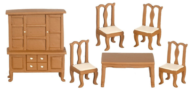 Dollhouse Miniature 1/2in Dining Room Set, 6 pc, Walnut Finish 