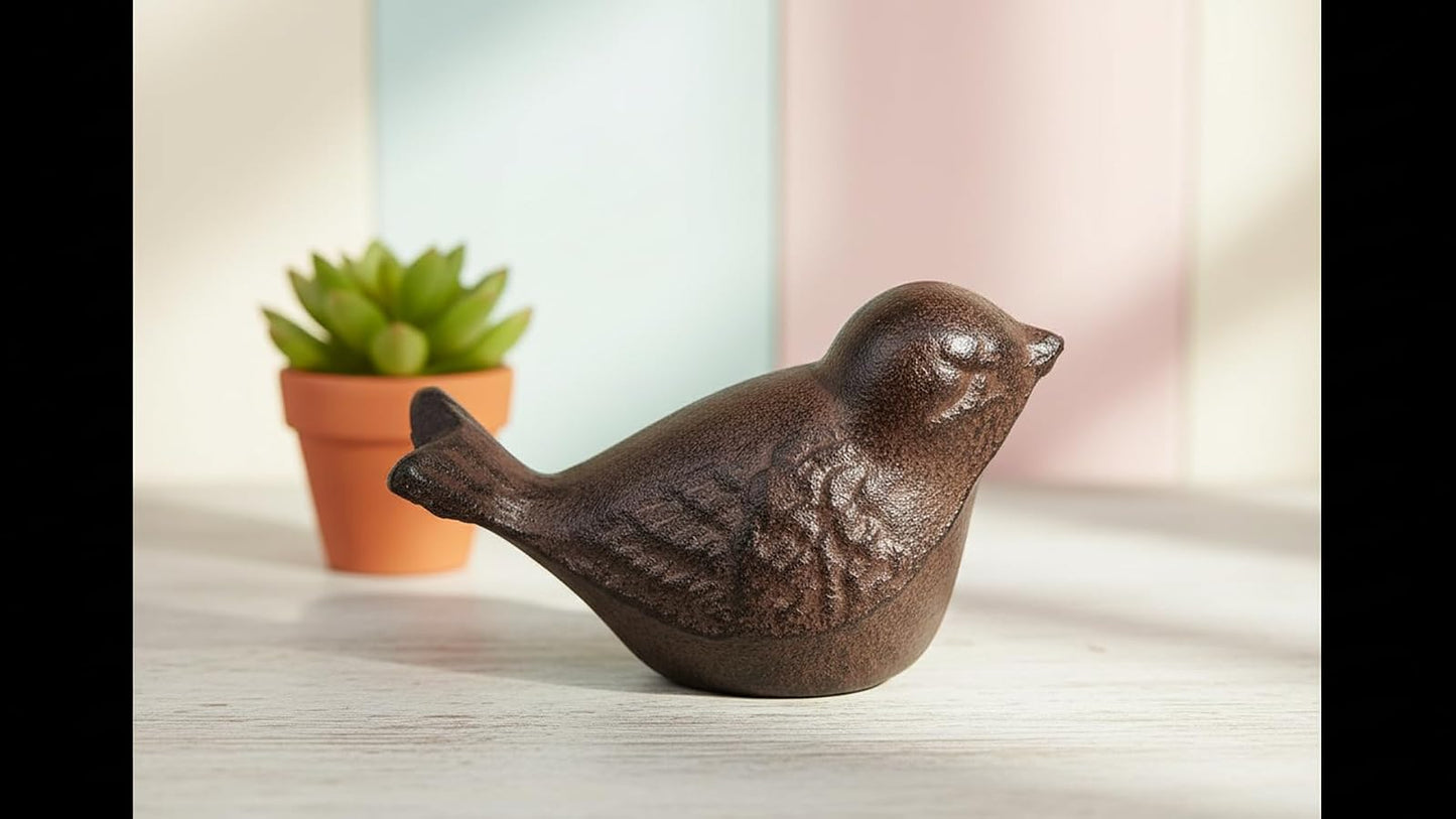 Comfy Hour Antique & Vintage Interior Decor Collection, Animal Edition Cast Iron 8" Bird Figurine, Antique Brown, Indoor Outdoor Garden Decor