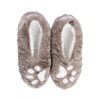 Faceplant Dreams Women's I Sleep With Dogs Slippers - Gray Paw Print Plush Lined Footsies- Medium