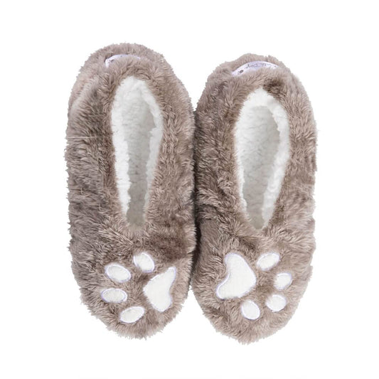 Faceplant Dreams Women's I Sleep With Dogs Slippers - Gray Paw Print Plush Lined Footsies- Medium