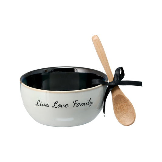 Pavilion - Live. Love. Family. - 4.5" Dip Bowl &amp; Spoon Set Housewarming Apartmentwarming Neutral Decor Mom Friend Gift Present