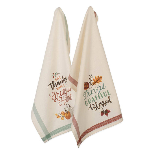 DII Design Fall Basics Collection Printed Dishtowel Set, 18x28, Grateful Fall 2 Piece