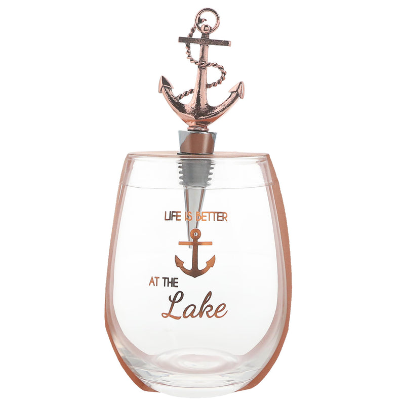 Better at the Lake Bottle Stopper and 20 oz Stemless Gift Set