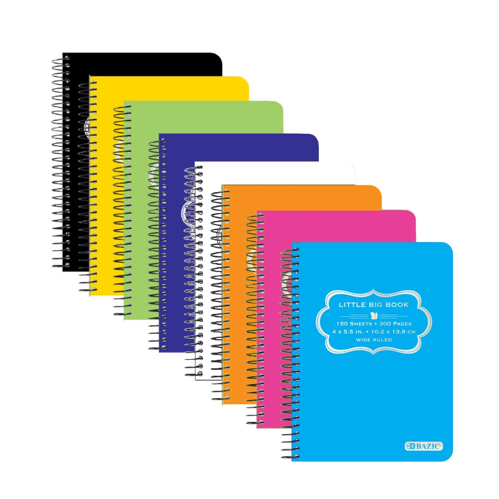 BAZIC 150 Ct. 4" X 5.5" Poly Cover Spiral Fat Book (5460)