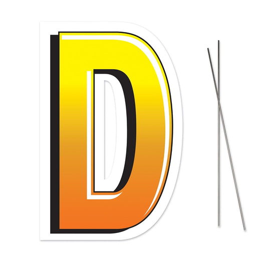 Beistle Plastic Letter D Yard Sign with Metal Stakes-Happy Birthday Party Outdoor Lawn Decoration, 18" x 11.75", Yellow/Orange/White/Black