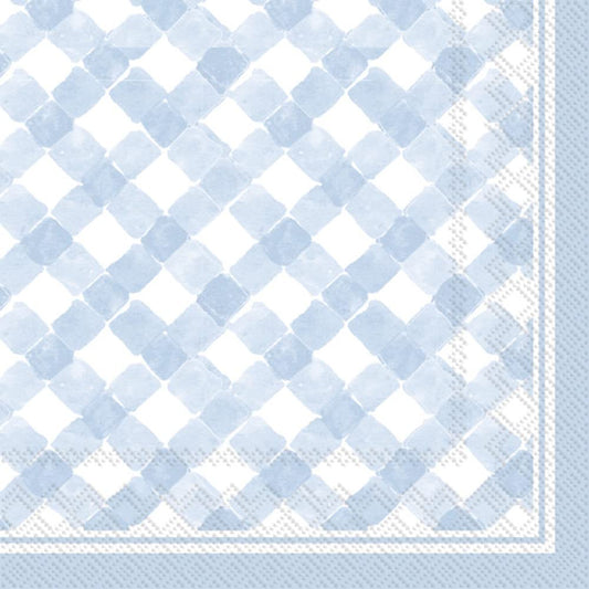 Boston International Rosanne Beck 3-Ply Paper Napkins, 20-Count Cocktail Size, Gingham Light Blue