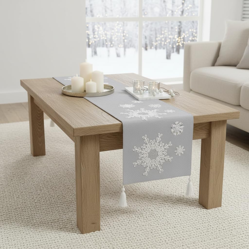 Comfy Hour Let It Snow Collection 13" x 72" Winter Christmas Snowflake Table Runner, Polyester