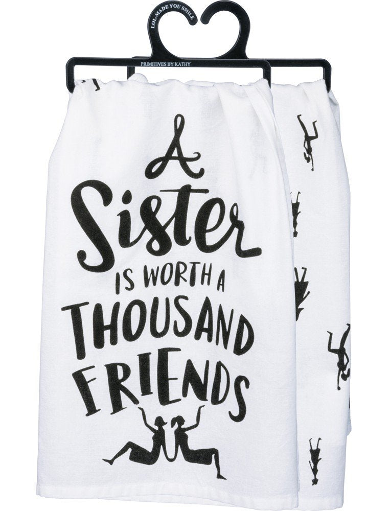 Primitives By Kathy A Sister is Worth a Thousand Friends Black & White Decorative Cotton Towel