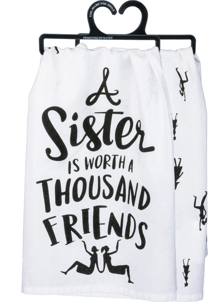 Primitives By Kathy A Sister is Worth a Thousand Friends Black & White Decorative Cotton Towel