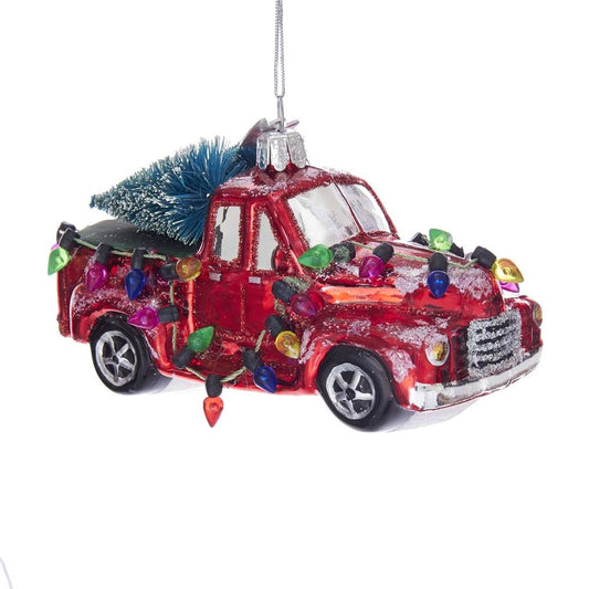 Kurt Adler Noble Gems Glass Truck with Trees Ornament