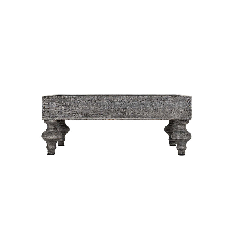 Foreside Home & Garden Platform Footed Tray Gray Wood