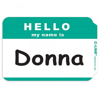 Pens C-Line Pressure Sensitive Peel and Stick Badges, Hello My Name Is, Green, 3.5 x 2.25 Inches, 100 per Box (92233)