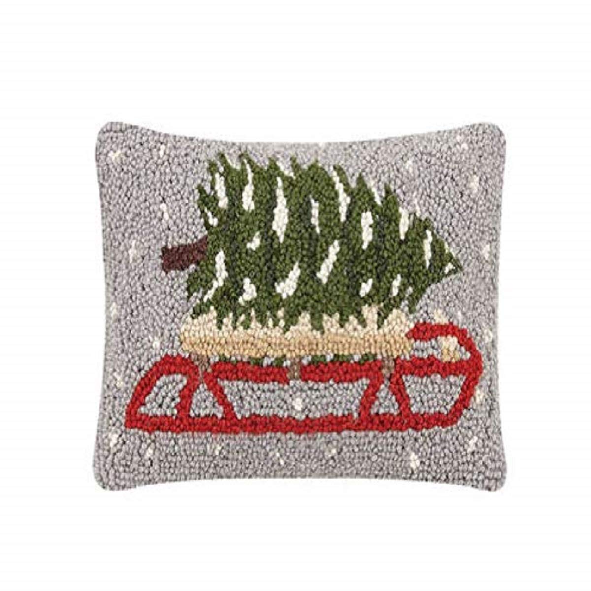 Peking Handicraft 31TG215C12OB Tree on Sled Holiday Hook Pillow, 12-inch Long