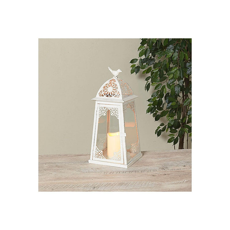 Gerson Company 14.9" H B/O Lighted Metal Lantern W/Bird Accent & Led Candle