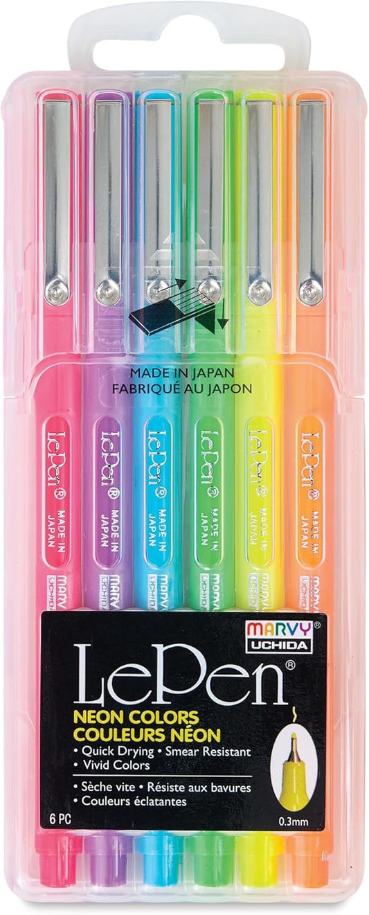 Uchida 6 Piece Le Neon Pen, Set