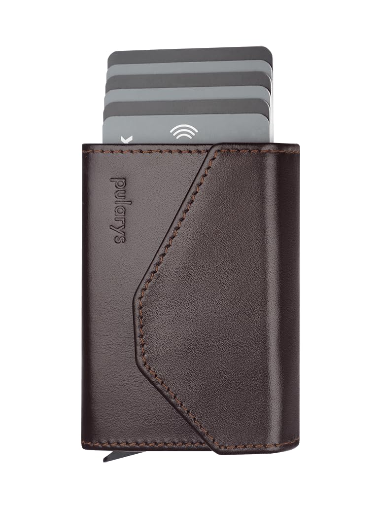 PULARYS Mini Wallet RAVEN - Multifunckion Credit Card Case - Italian Leather - RFID blocking - Size: 6.5 x 10 x 2.5 cm - Space for up to 7 Cards - Classic Design