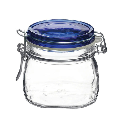Bormioli Rocco Fido Square Jar with Blue Lid, 17-1/2-Ounce