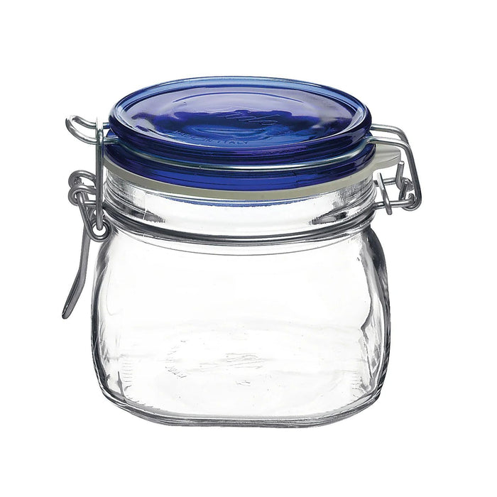 Bormioli Rocco Fido Square Jar with Blue Lid, 17-1/2-Ounce