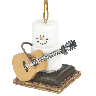 Ganz Snowman Ornament - Marshmallow Snow Man Playing Guitar On S'mores Chocolate and Graham Cracker - Holiday Christmas Tree Decor