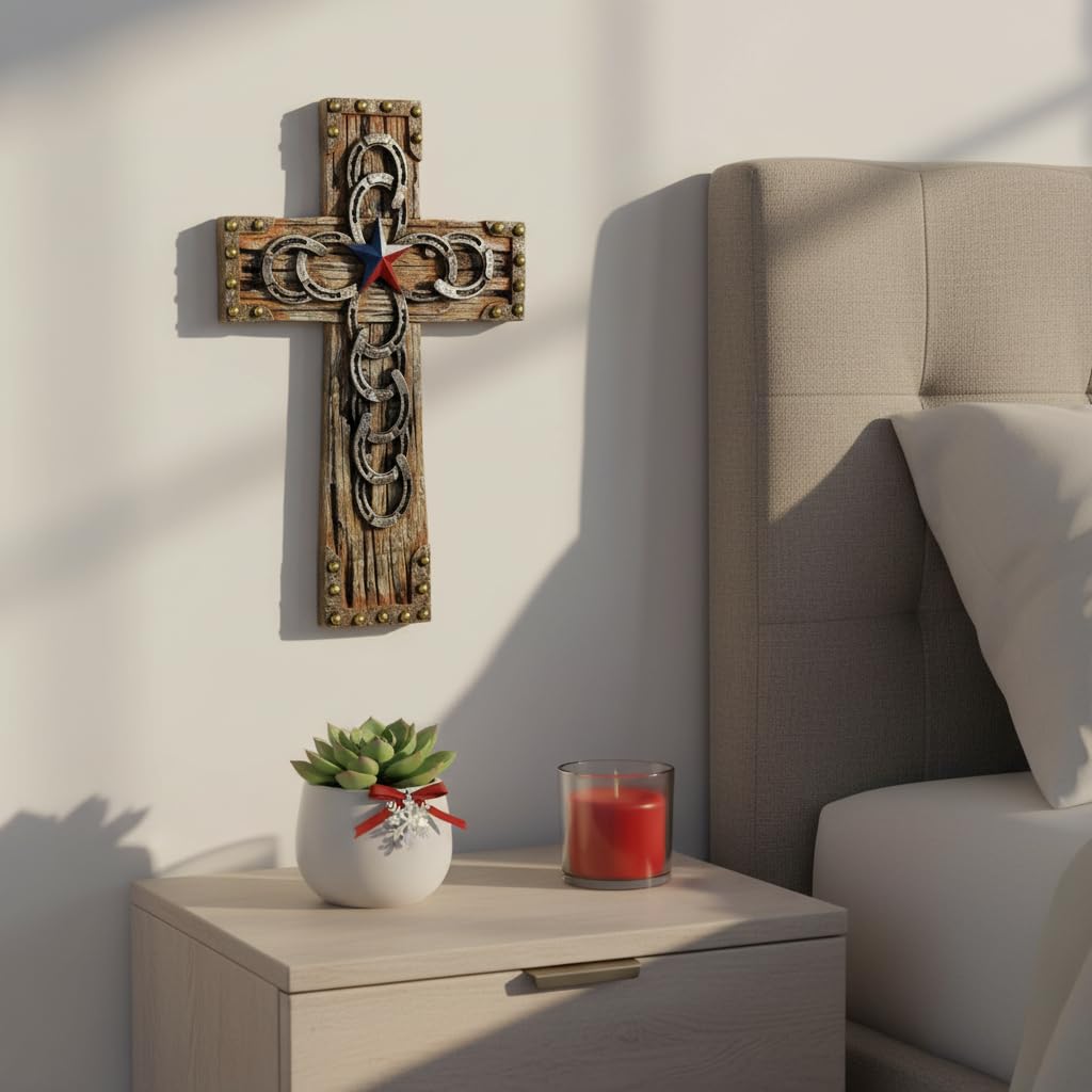 Comfy Hour 9.7 Inch Western Cross Wall Decor, Horseshoe Cross, 1 Piece