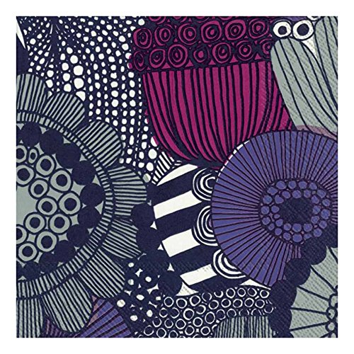 IHR Ideal Home Range Party Napkins Marimekko Disposable 3-Ply Paper Lunch Napkin Pack, 6.5" x 6.5", Siirtolapuutarha Purple, 20-Count