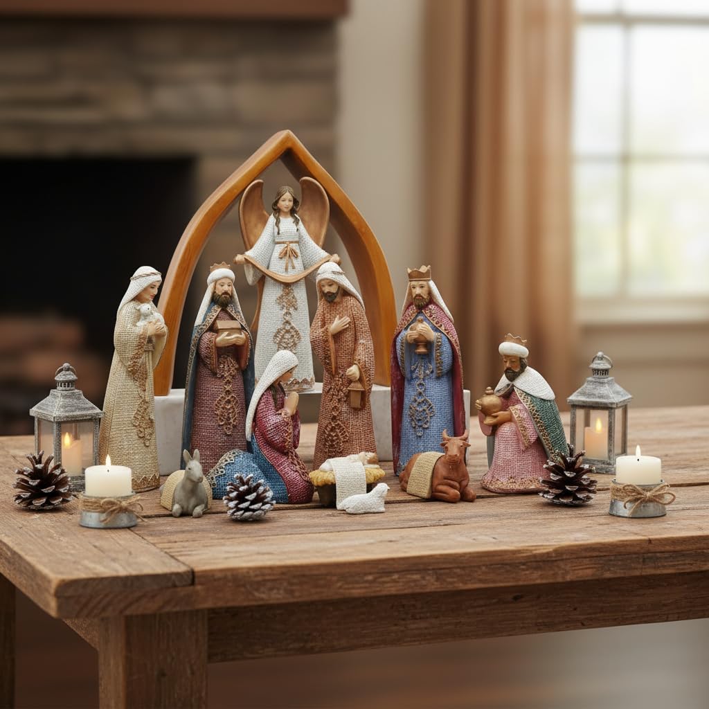 Comfy Hour The Story of Jesus Nativity Scene Collection Baby Jesus Holy Family with Angel Christmas Nativity Scene Figurine, Set of 11 Pieces, Perfect for Christmas, Polyresin