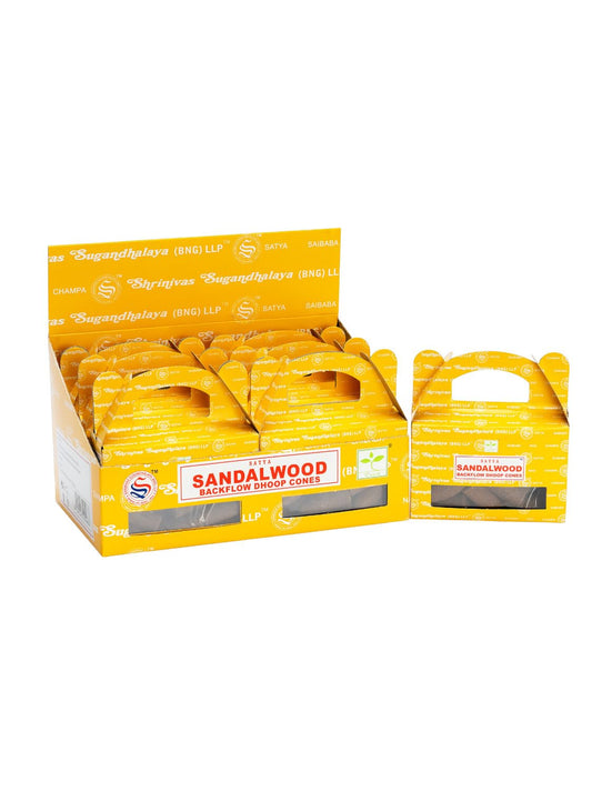 New Age Imports Nag Champa SATYA Perfumed T-Lite (T Lite) Candles (12/Box) | SATYA Air Freshener 30ml (1 x SATYA Backflow DHOOP Cones (24 Cones), Sandalwood)