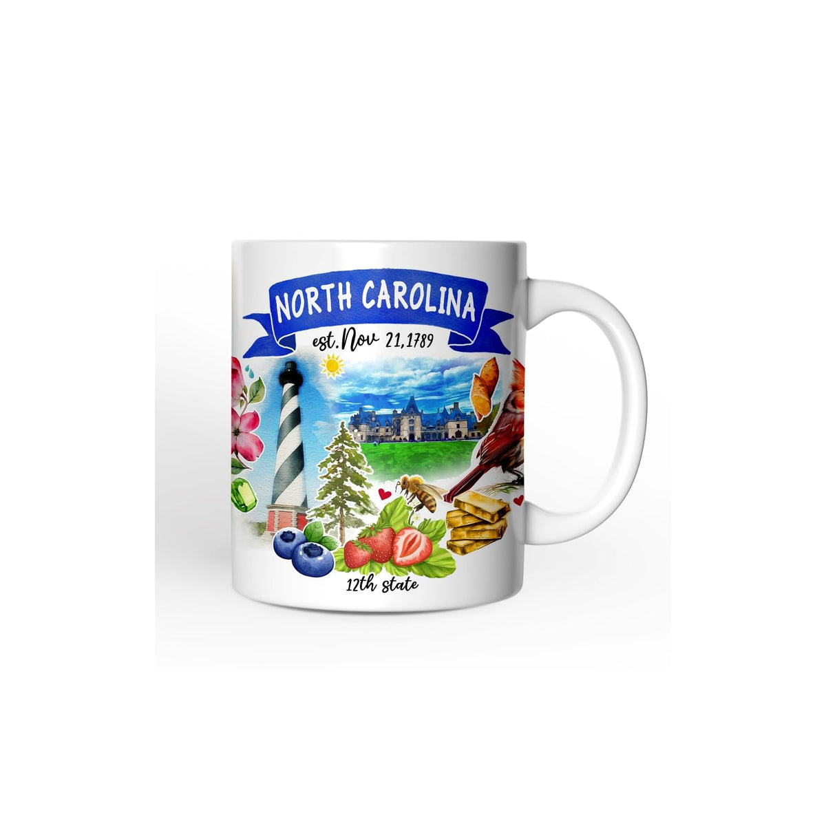 OrnamentallyYou Drinking Cup, 12 Ounces, Artistic North Carolina State Themes an