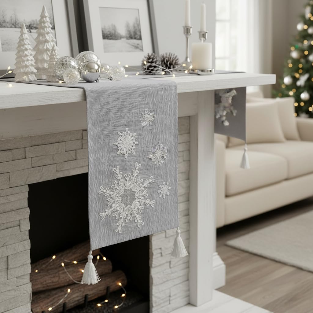Comfy Hour Let It Snow Collection 13" x 72" Winter Christmas Snowflake Table Runner, Polyester