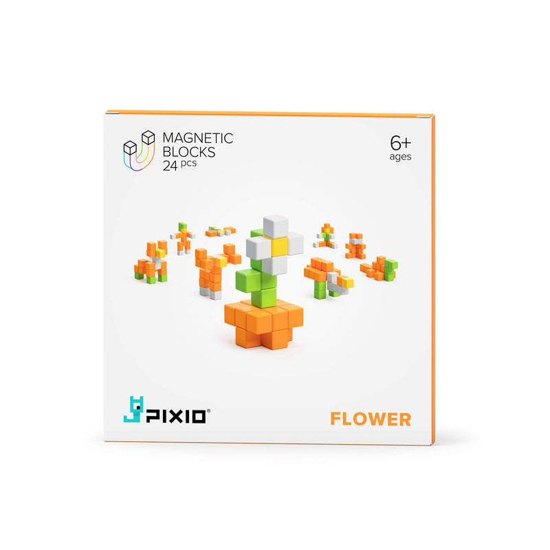 PIXIO Flower Story Series 24 Magnetic Blocks Stress Relief Construction Toy, Building Blocks in 8-bit Pixel Art, Creativity for Kids, Fidget Toy