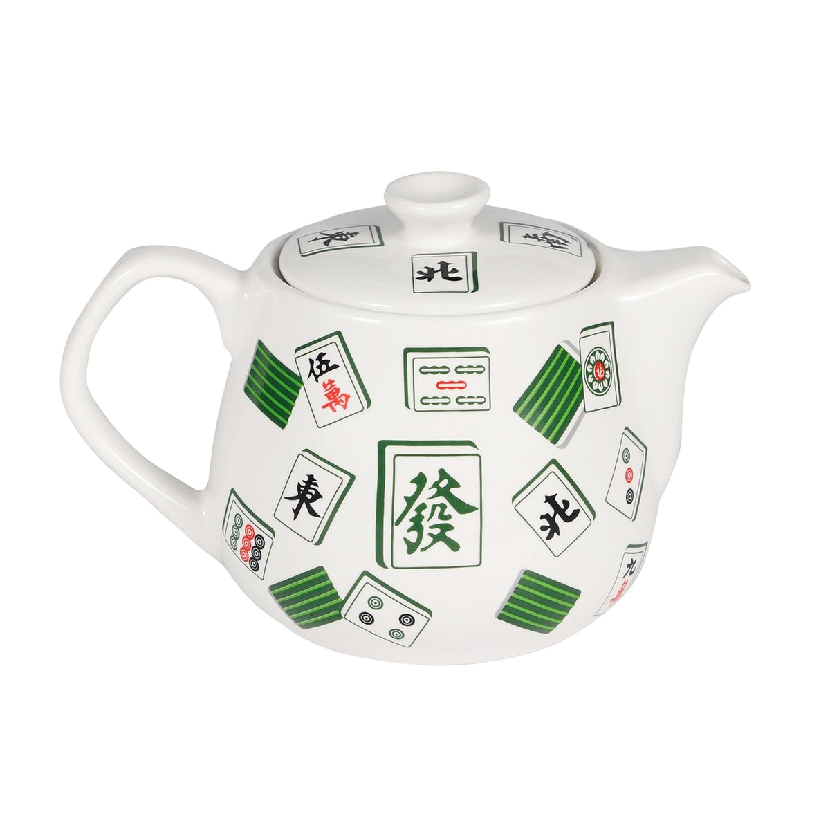 Urban Tokyo Teapot, 15 Ounce, White With Green Mahjong Tile Design