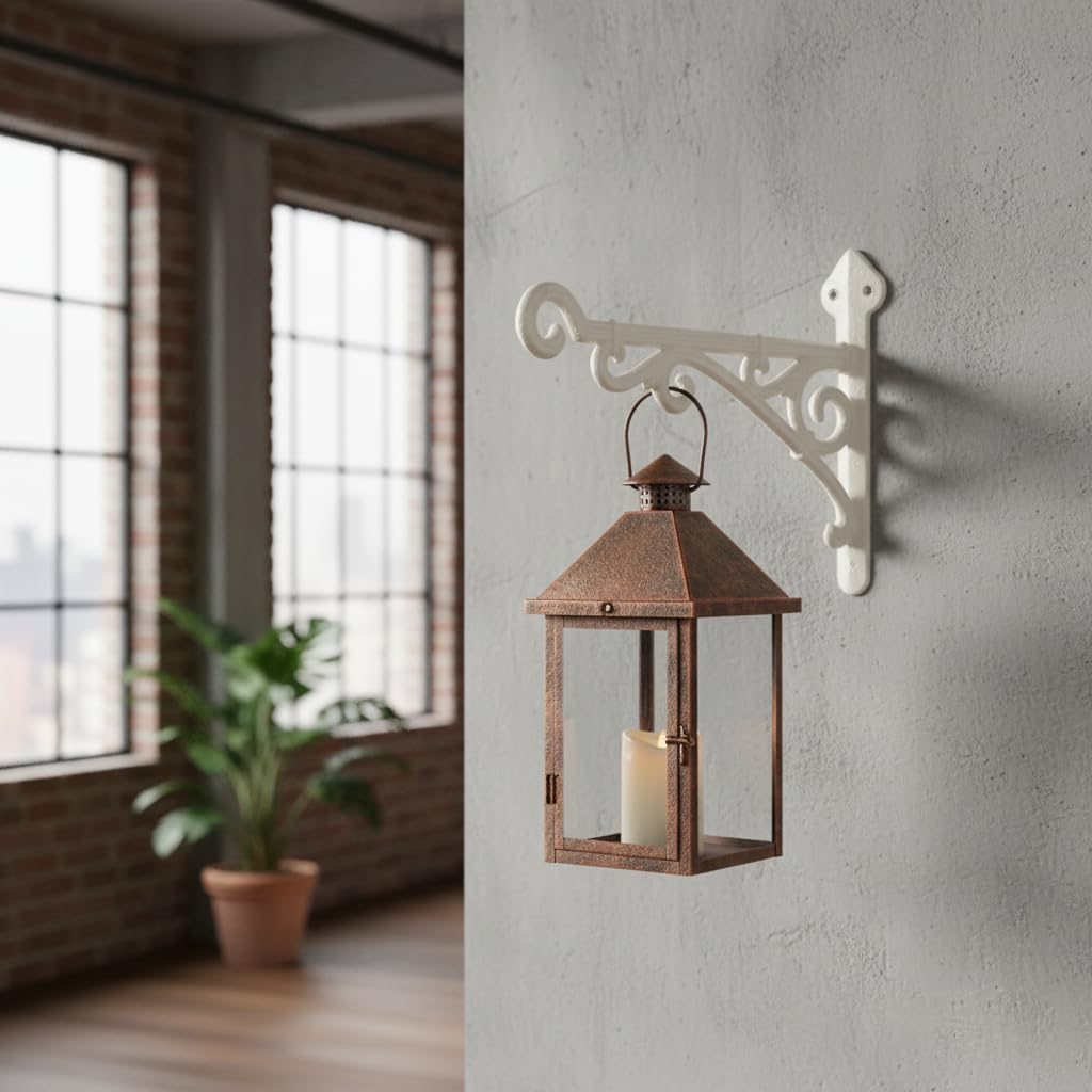 Comfy Hour Antique & Vintage Interior Decor Collection Cast Iron Wall Mount Bracket Hangers for Planter, Bird Feeder, Birdhouse, Lanterns, Windchimes, Hooks, Outdoor Decor- Primitive, White