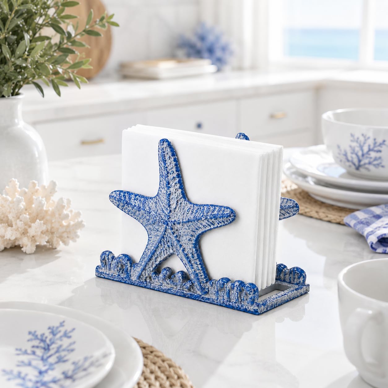 Comfy Hour 5.1 x 3.8 Inch Coastal Napkin Holder, Starfish Decor