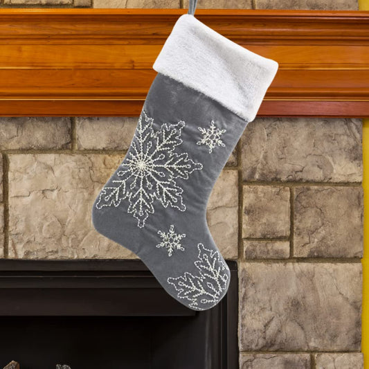 Comfy Hour 18 x 11 Inch Christmas Stocking, Gray Snowflake, Set of 1