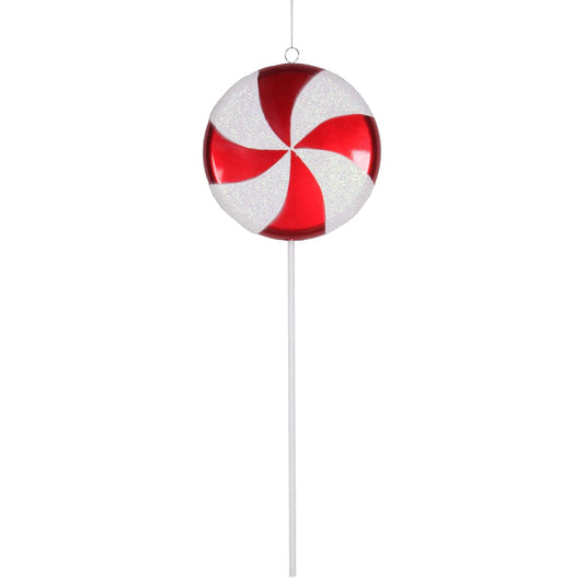 Vickerman Plastic Candy Lollipop with Iridescent Glitter, 17", Red and White