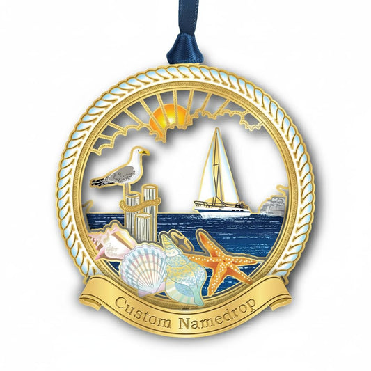 Beacon Design Harbor Pier Ornament with Sea Shell Seagull Starfish, Tree Decoration for Coastal Beach Summer Retirement