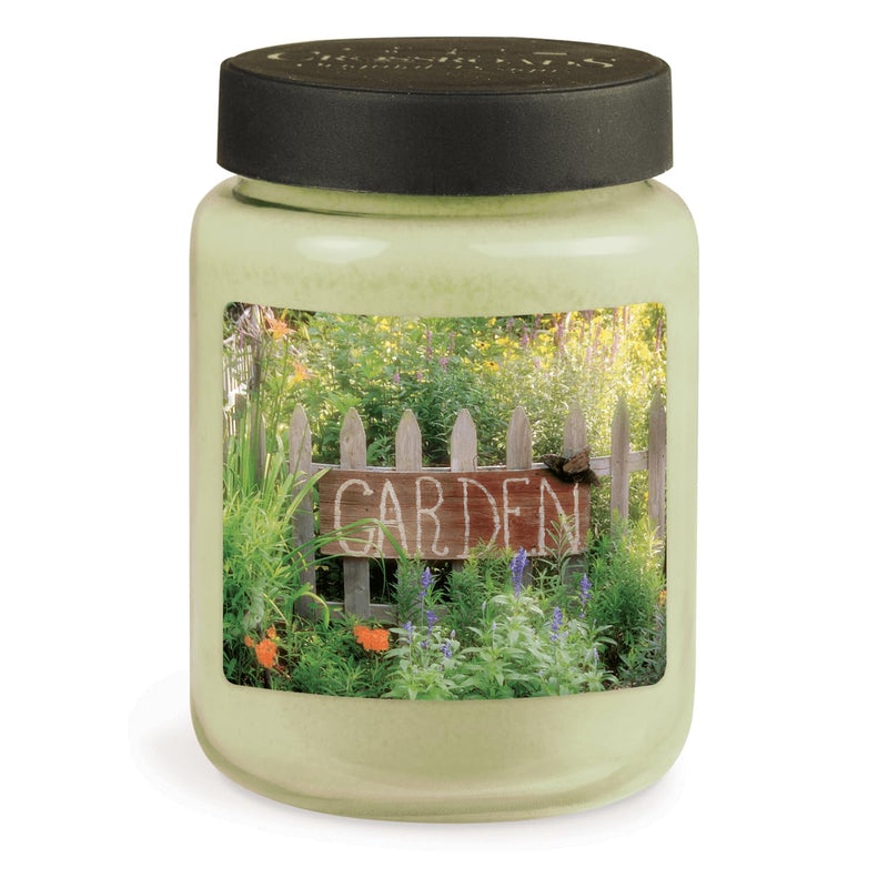 CROSSROADS ORIGINAL DESIGNS Fresh Linen Garden Picket Fence Basil and Lime Scented Jar Candle, 26 Oz, Home Fragrance