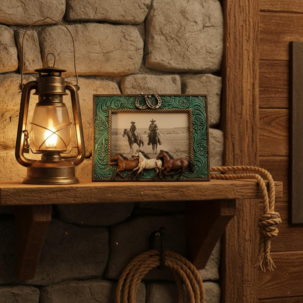 Comfy Hour 9.3 Inch Horse Picture Frame, Western Horseshoe Decor