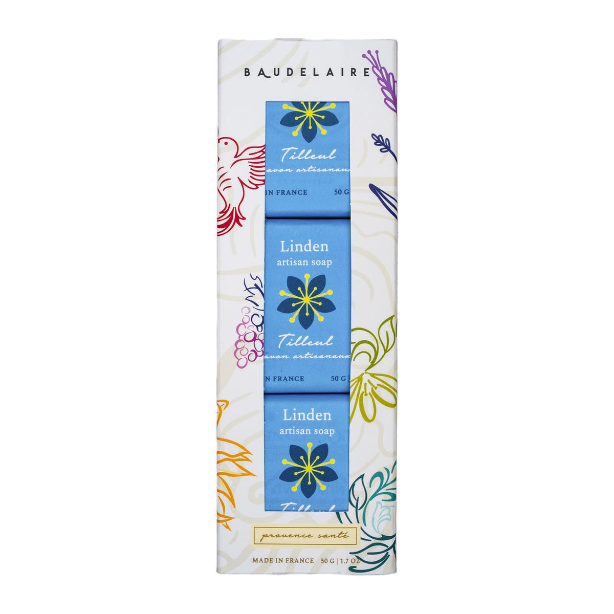 Baudelaire Linden Artisan Travel Soap, 1.7-ounce (3 Pack), For Everyday Use, Bathroom Use, Skin Care, Made in France