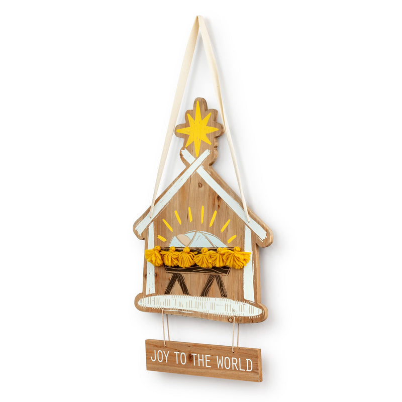 DEMDACO Joy To The World Nativity 22.5 Inch Fir Wood Christmas Door Hanger Sign