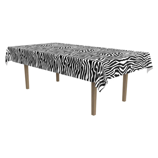 Beistle Plastic Disposable Rectangular Zebra Print Table Cover Bachelorette Birthday Party Supplies and Tableware, 54"x108", Black, White
