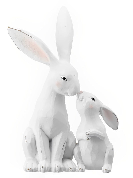 Regency International Resin Bunny Kissing Baby, 10.5 Inches, White, Easter, Tabletop Decor