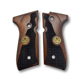 Zib Grips Gun Grip, Beretta 92-F, Zib | Geometric Pattern - Metal Logo - Dark Br