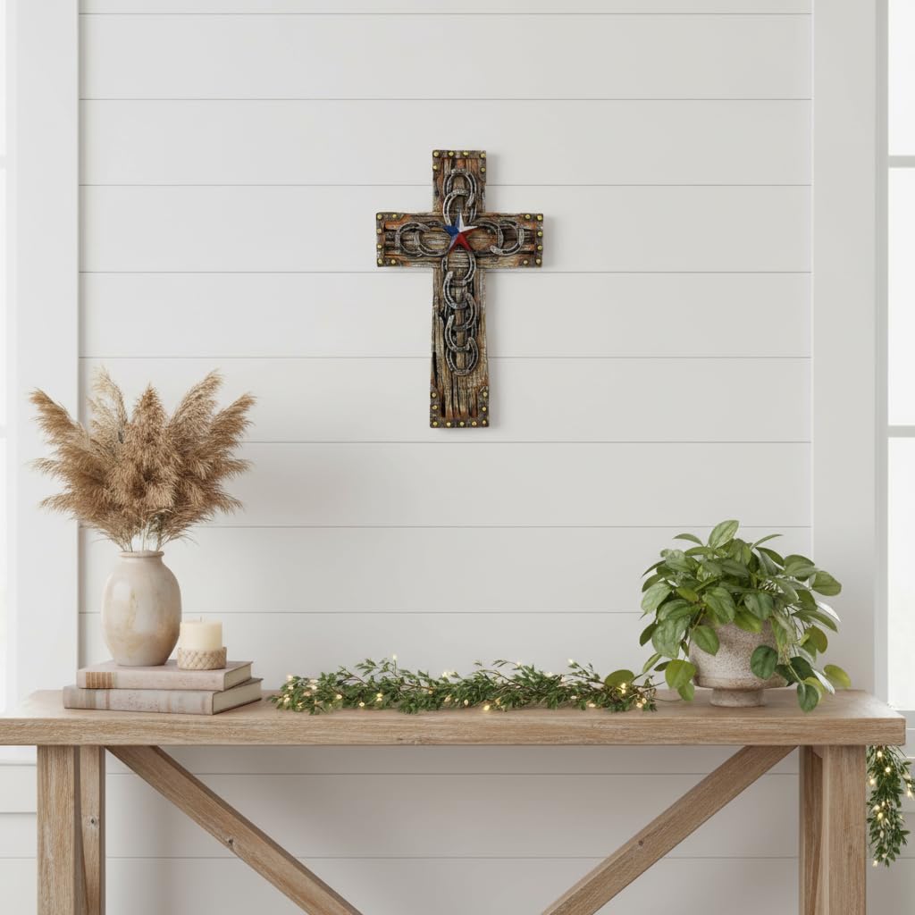 Comfy Hour 9.7 Inch Western Cross Wall Decor, Horseshoe Cross, 1 Piece