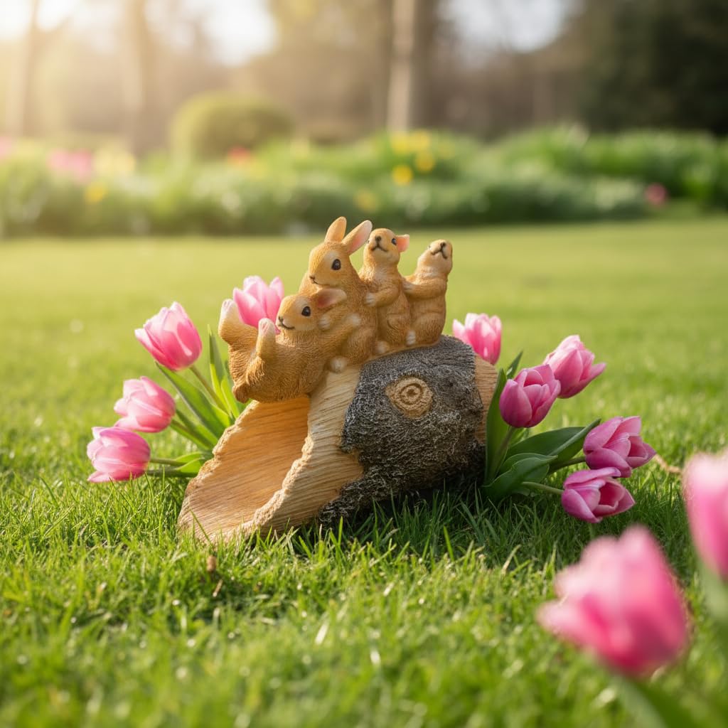 Comfy Hour Bunny on Water Pipe Statue for Garden Decoration, Outdoor, Spring in Garden Collection