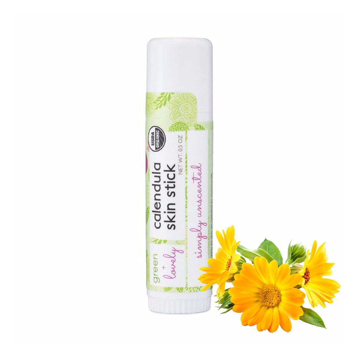 Green+Lovely Calendula Skin Stick Organic Lotion Sticks Moisturizing Balm Ointment Salve Multipurpose Hand Cream Body Bar, 0.5 oz., Simply Unscented (1 Tube)