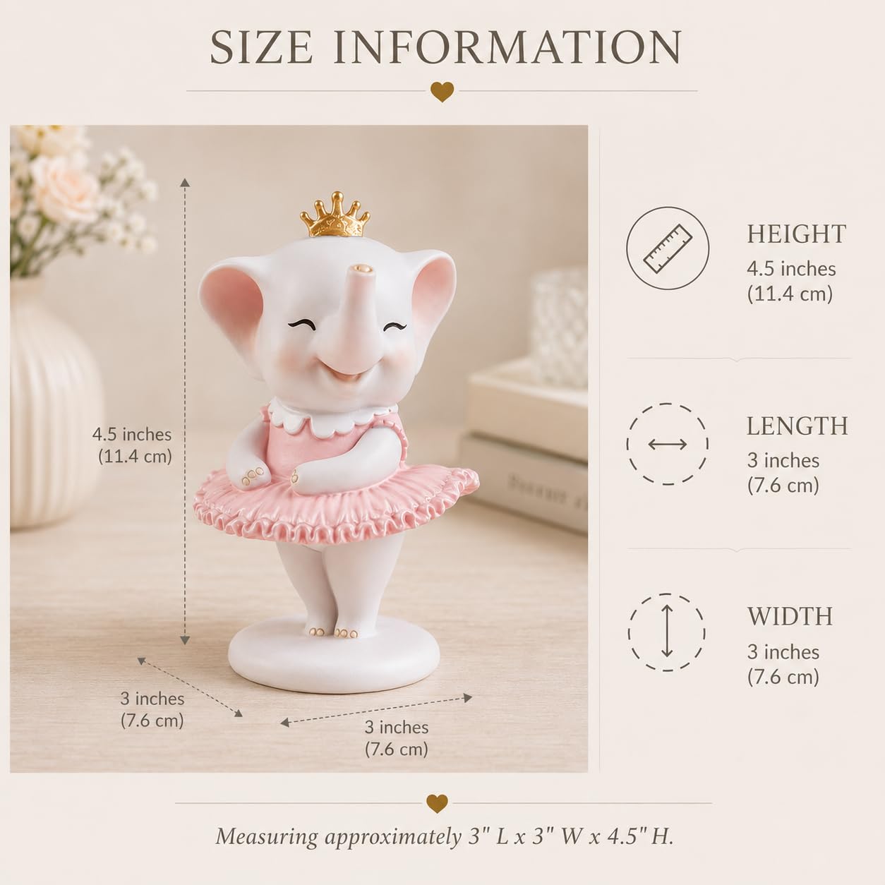 Comfy Hour 4.5 Inch Ballerina Elephant Figurine, Pink Cake Topper